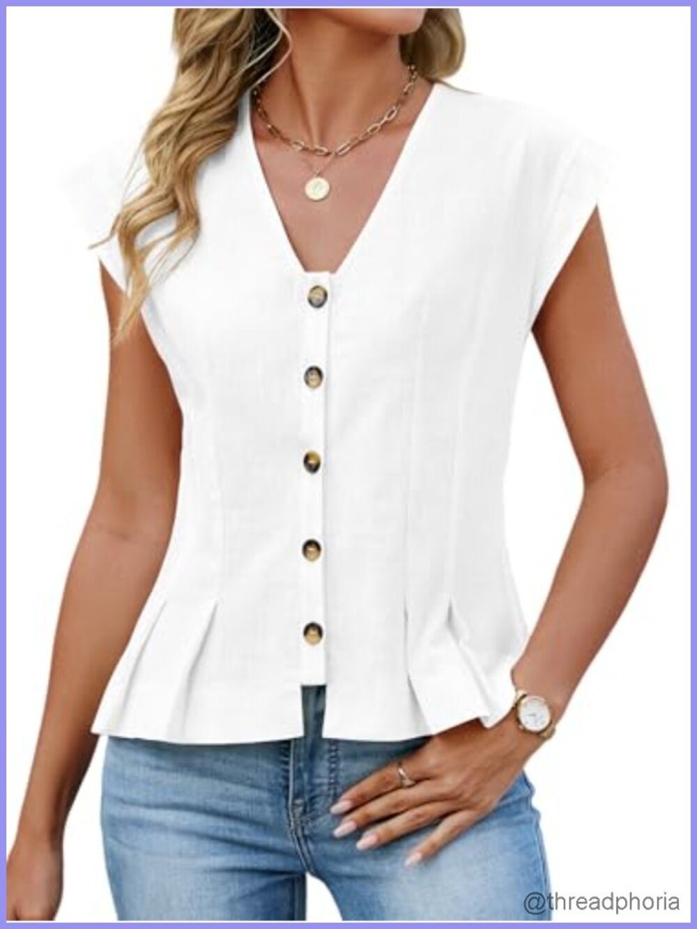 Women's V Neck Crop Tank Top Cap Sleeve Button Down Shirt Trendy Summer Cotton